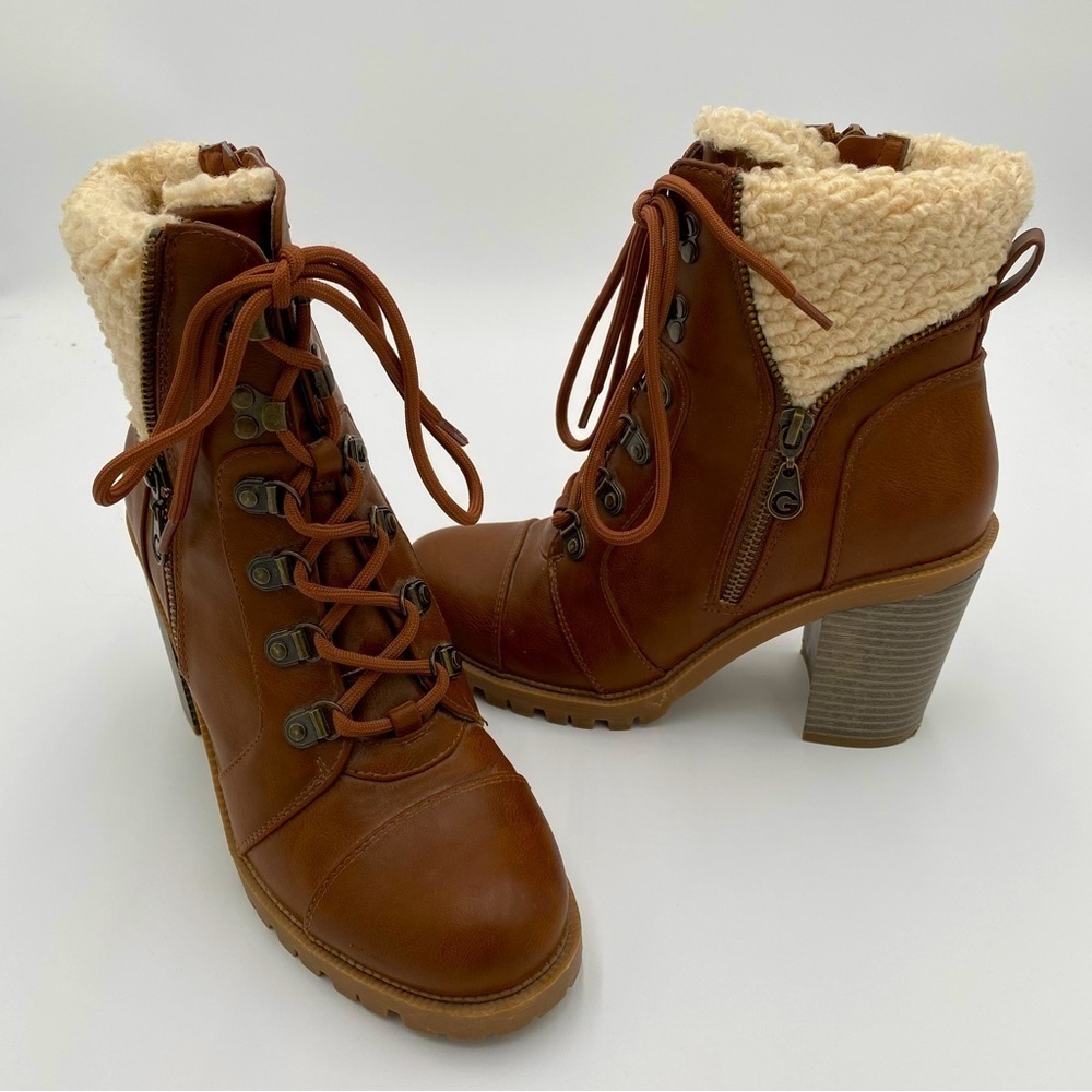 GBG G By Guess Jesera Sherpa Fleece Lined Heeled Booties Ankle Boots Size 7